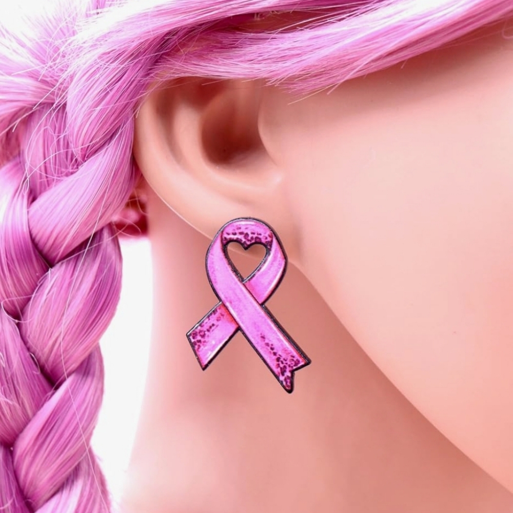 Breast Cancer Awareness Pink Ribbon Earrings